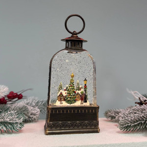 Новорічний ліхтар світильник нічник музичний 21х10см Місто з USB живленням