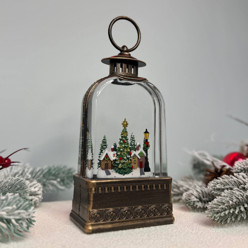 Новогодний фонарь светильник ночник музыкальный 21х10см Город с USB питанием