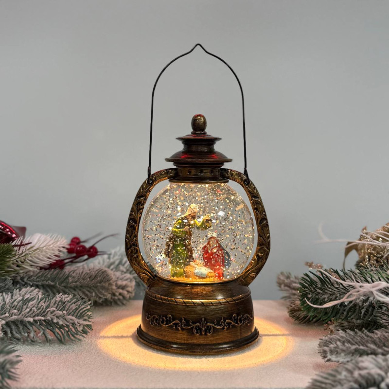 Новорічний ліхтар світильник нічник музичний 20х10см Різво з USB живленням