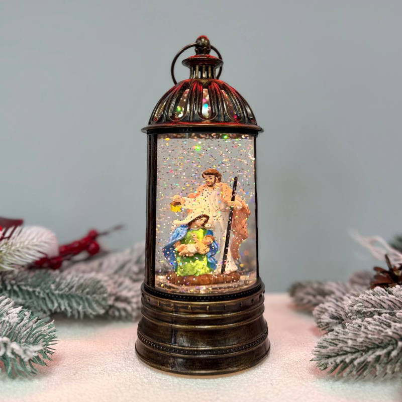 Новорічний ліхтар світильник нічник музичний 24см Різдво з USB живленням