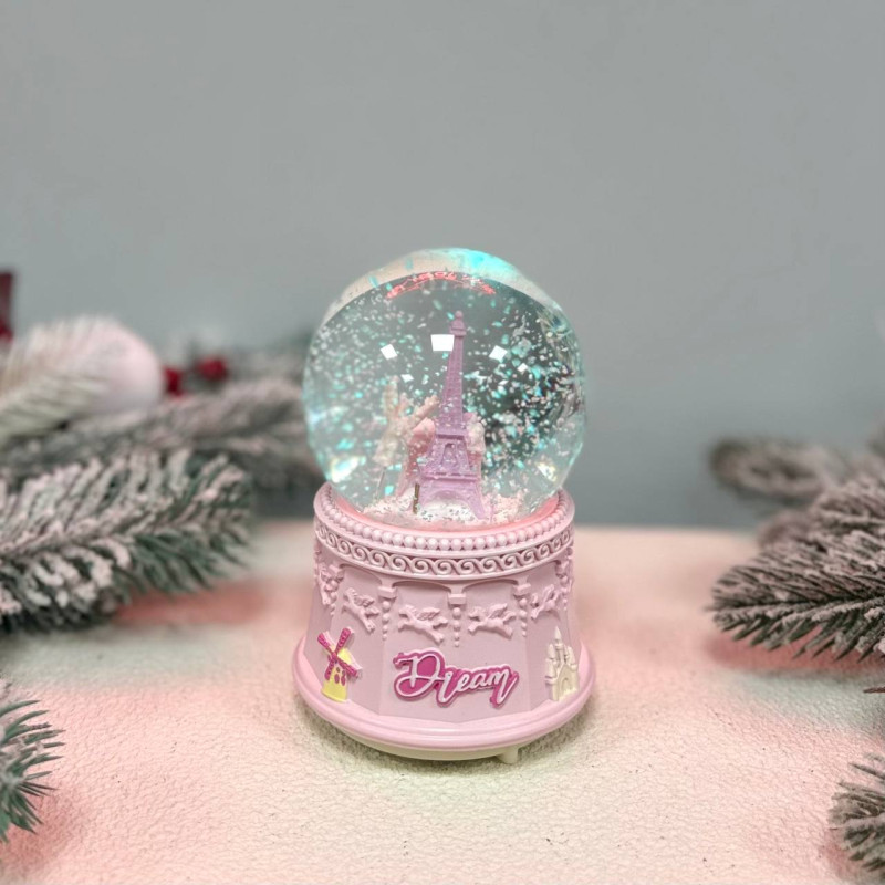 Новорічна куля світильник нічник музичний Париж 17х10см, на батарейках в комплеті фіолетовий