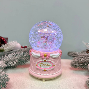 Новорічна куля світильник нічник музичний Карусель 18х10см на батарейках в комплеті фіолетовий