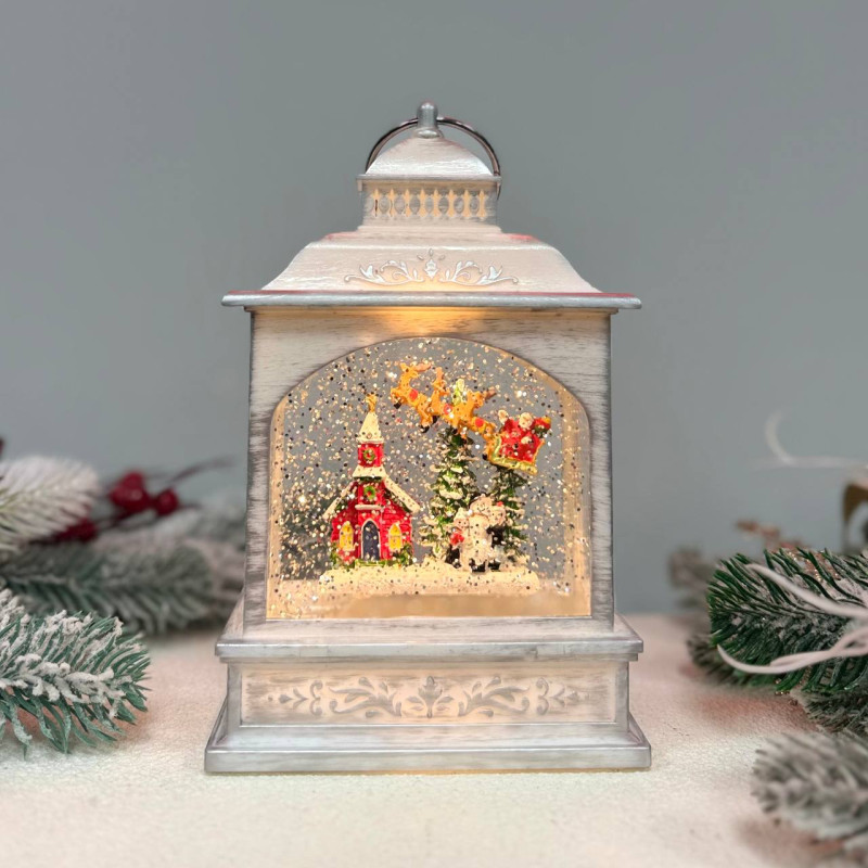 Новорічний ліхтар світильник нічник музичний 22см з USB живленням та на батарейках