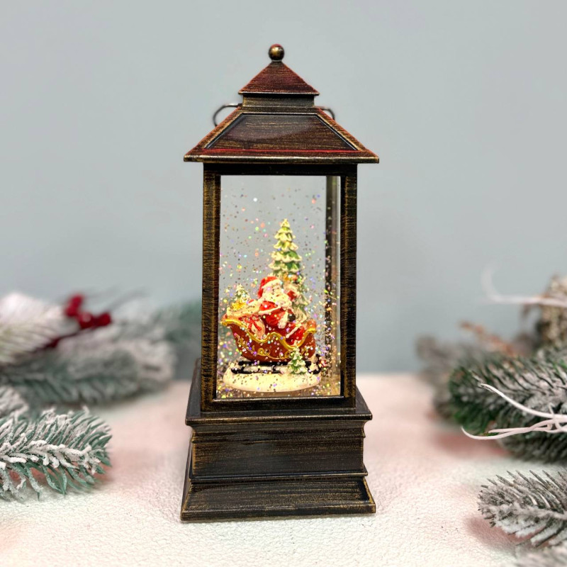 Новорічний ліхтар світильник нічник музичний 24см з USB живленням батарейках в комплеті