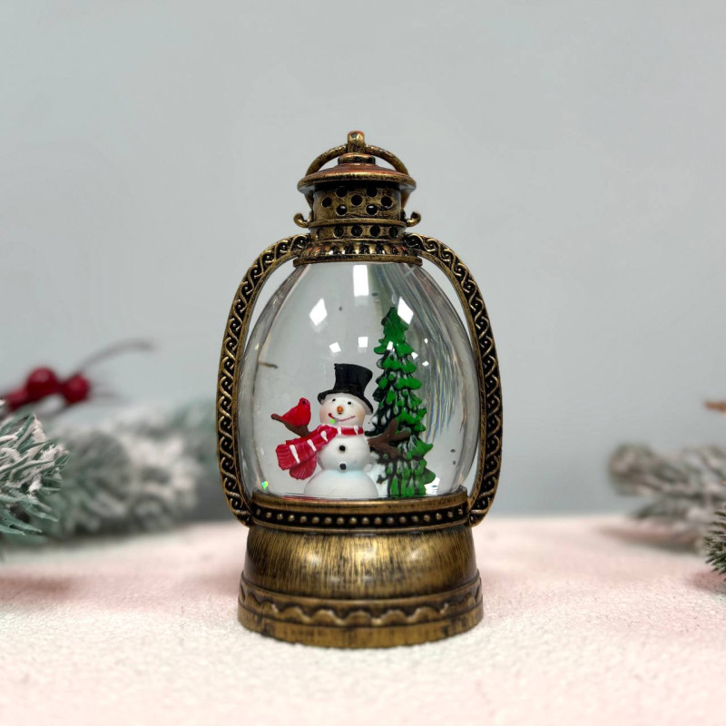 Новорічний ліхтар нічник міні Сніговик 12см на батарейках в комплекті