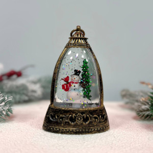 Новорічний ліхтар нічник міні з сніговиком всередині 13см на батарейках у комплекті