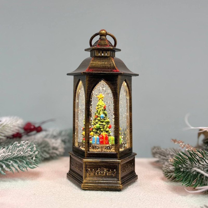 Новорічний ліхтар світильник нічник музичний 20см Санта з оленем на батарейках