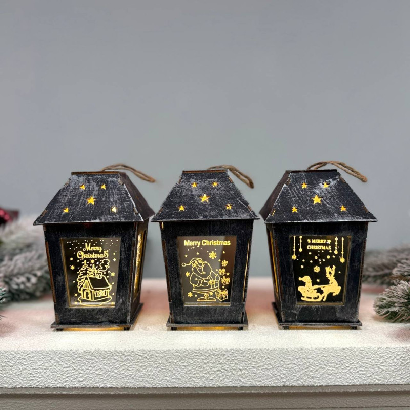 Новорічний дерев'яний ліхтар нічник Merry Christamas 14х10см стальний (YX991-B)