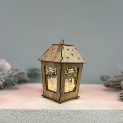 Новогодний деревянный фонарь ночник Merry Christamas 14х10см стальной