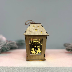 Новогодний деревянный фонарь ночник Merry Christamas 14х10см стальной