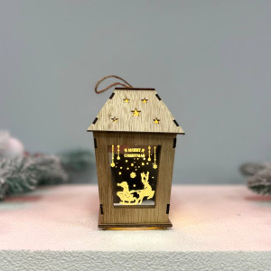 Новорічний дерев'яний ліхтар нічник Merry Christamas 14х10см стальний