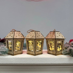 Новогодний деревянный фонарь ночник Merry Christamas 14х10см стальной