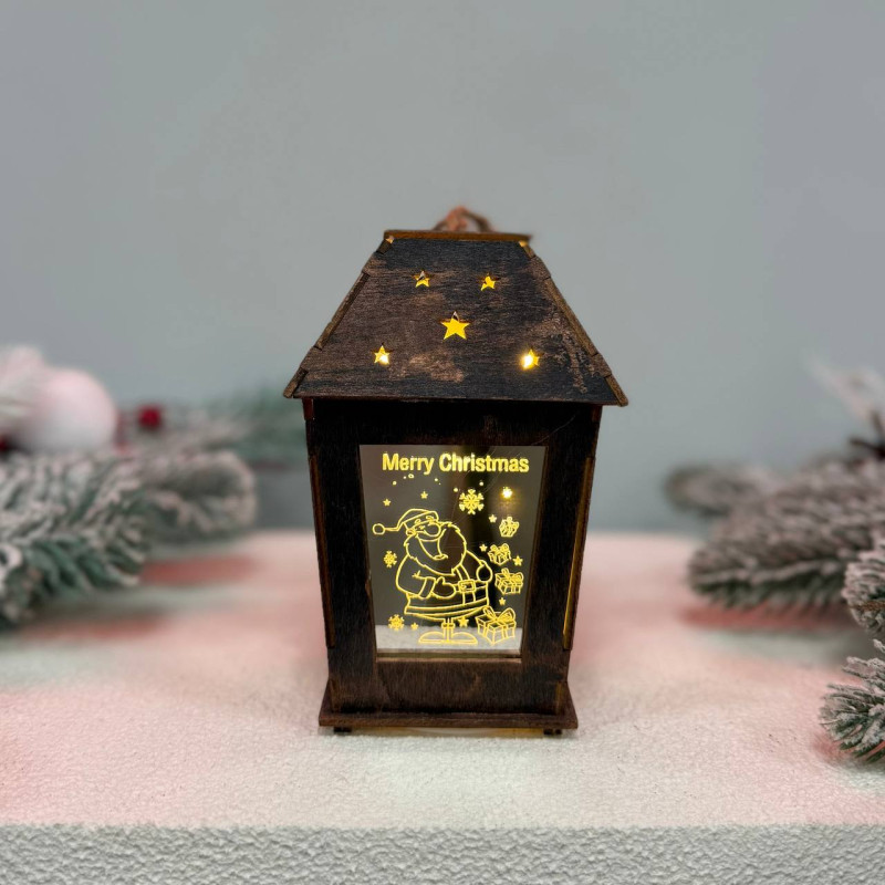 Новорічний дерев'яний ліхтар нічник Merry Christamas 14х10см дерево