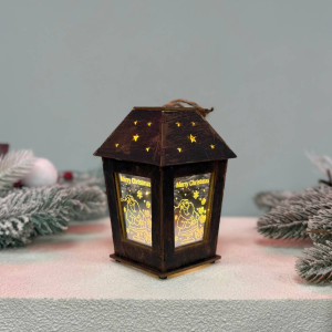 Новорічний дерев'яний ліхтар нічник Merry Christamas 14х10см дерево