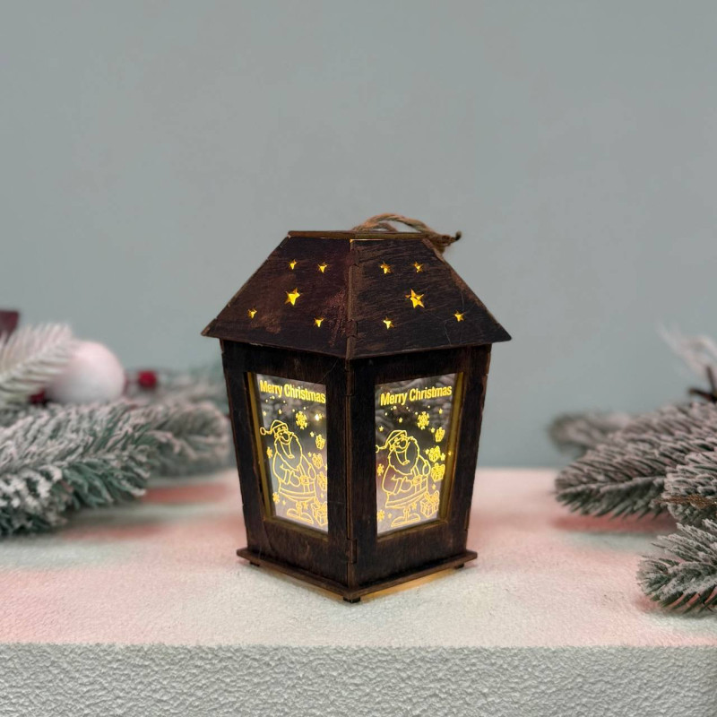 Новорічний дерев'яний ліхтар нічник Merry Christamas 14х10см дерево (YX992-A)