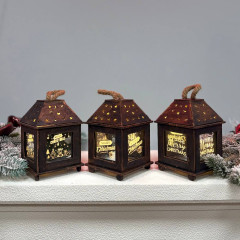 Новогодний деревянный фонарь ночник Merry Christamas 15х10см бронза