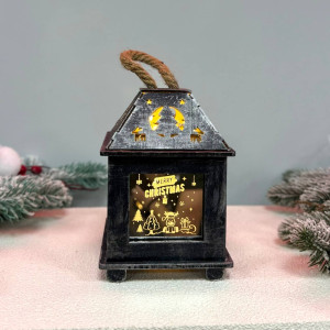Новорічний дерев'яний ліхтар нічник Merry Christamas 15х10см сталь