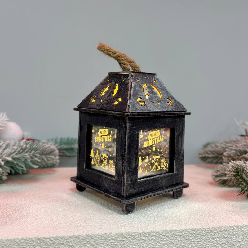 Новорічний дерев'яний ліхтар нічник Merry Christamas 15х10см сталь (YX994-B)
