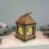Новорічний дерев'яний ліхтар нічник Будиночок 15х13см дерево