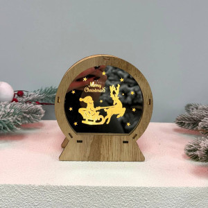 Новорічний дерев'яний ліхтар нічник Бочечка 15х13см шоколад