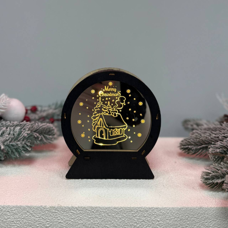 Новорічний дерев'яний ліхтар нічник Бочечка 15х13см шоколад