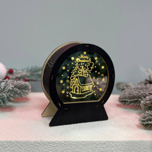 Новорічний дерев'яний ліхтар нічник Бочечка 15х13см шоколад