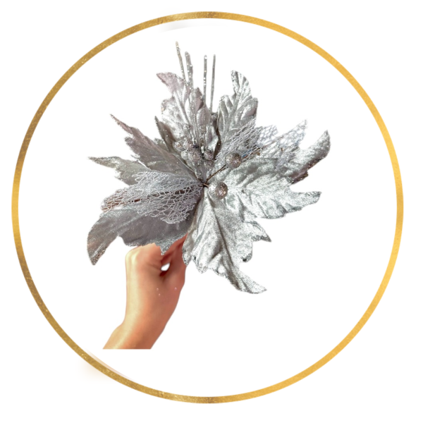 Квітка на ялинку 28см (різдвяник, срібло)