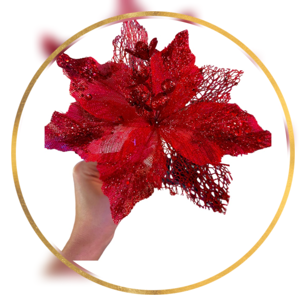 Квітка на ялинку 28см (різдвяник, червона)