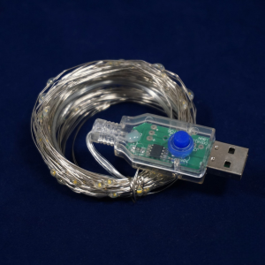 Гірлянда Роса 10м USB 100 LED (тепло-біла, на білому)