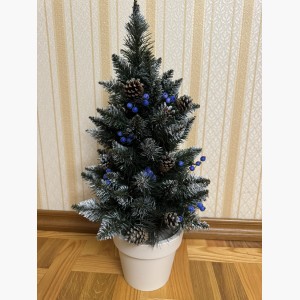 Ялинка в горщику 0.7 м з шишками Кармен Білий Круглий