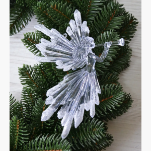 Іграшка на ялинку Ангел із сурмою (прозорий, 17см)