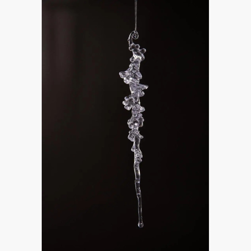 Іграшка на ялинку Бурулька (прозора з інеєм, 26см)