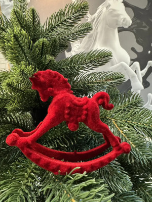 Іграшка на ялинку СИМВОЛ РОКУ Кінь оксамит (червоний, 11см)