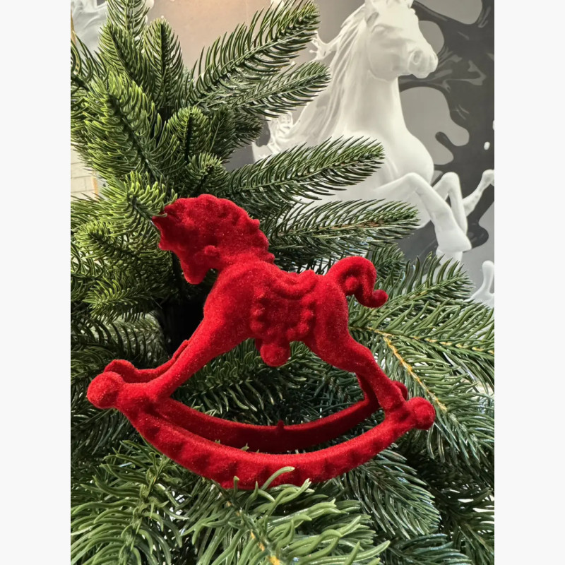 Іграшка на ялинку СИМВОЛ РОКУ Кінь оксамит (червоний, 11см)