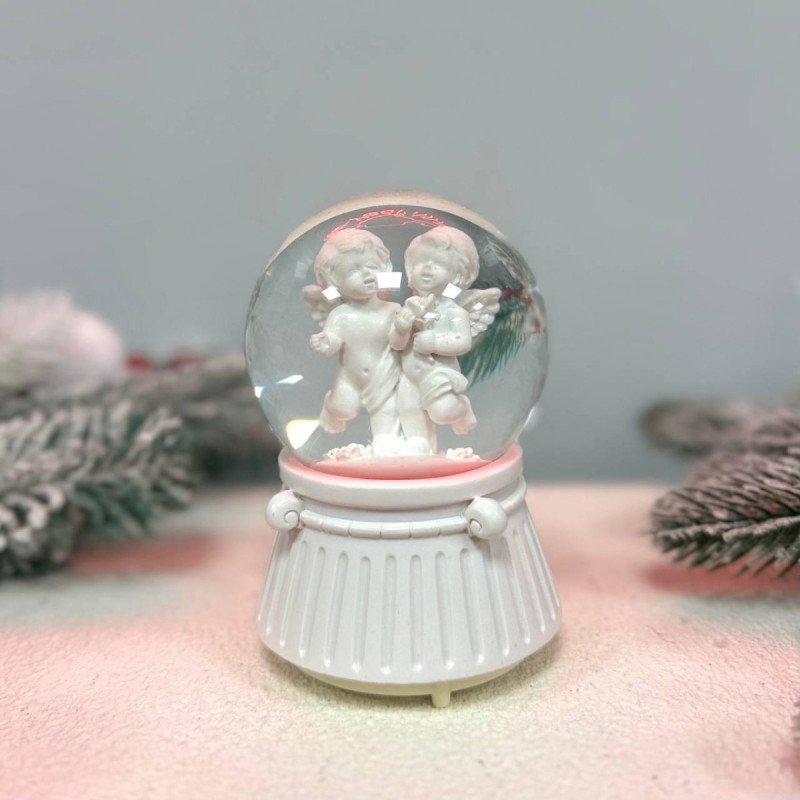 Декоративна музична снігова куля «Янголята» 13 см з LED-підсвіткою