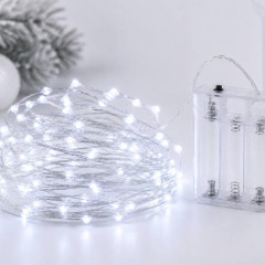 Гірлянда Роса 10 м на батарейках, 100 LED, холодний білий