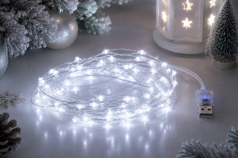 Гірлянда Роса 10 м USB, 100 LED, холодний білий