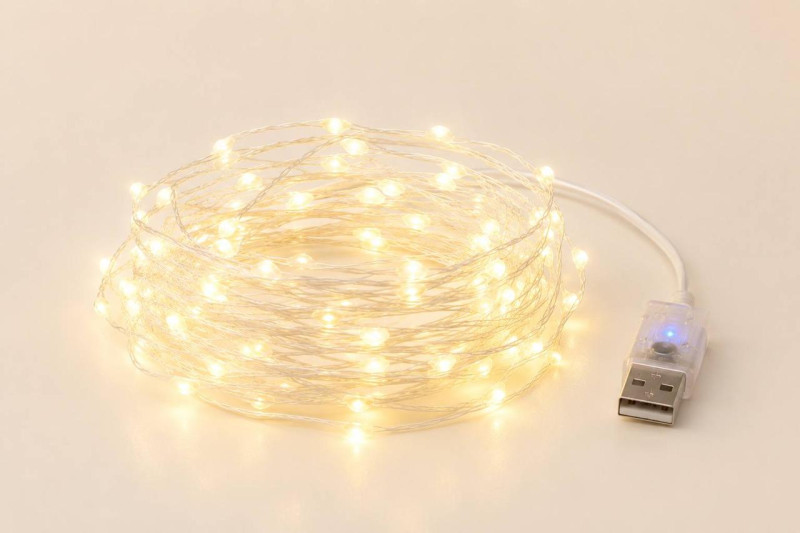 Гірлянда Роса 10 м USB, 100 LED, тепло білий