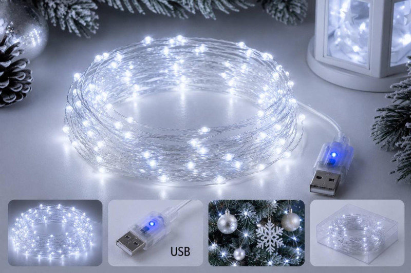 Гірлянда Роса 20 м USB, 200 LED, холодний білий