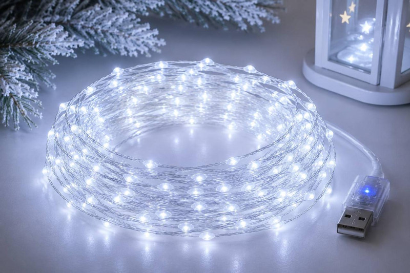 Гірлянда Роса 20 м USB, 200 LED, холодний білий