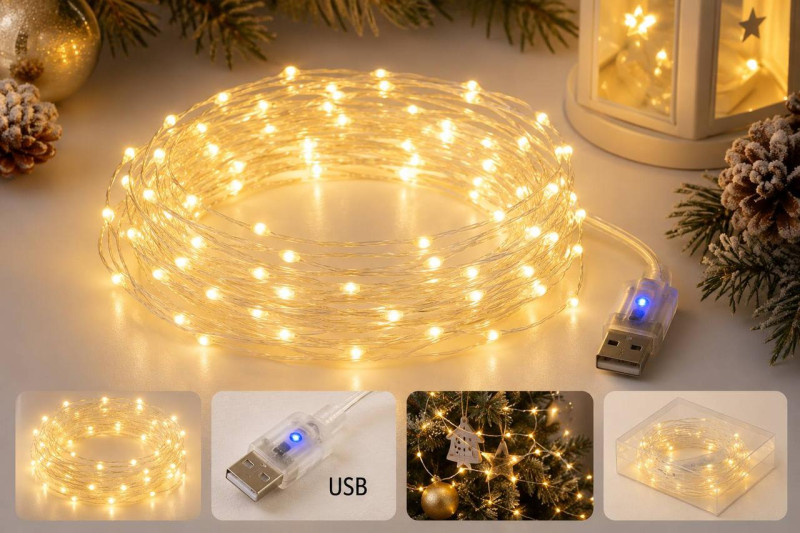 Гірлянда Роса 20 м USB, 200 LED, теплий білий