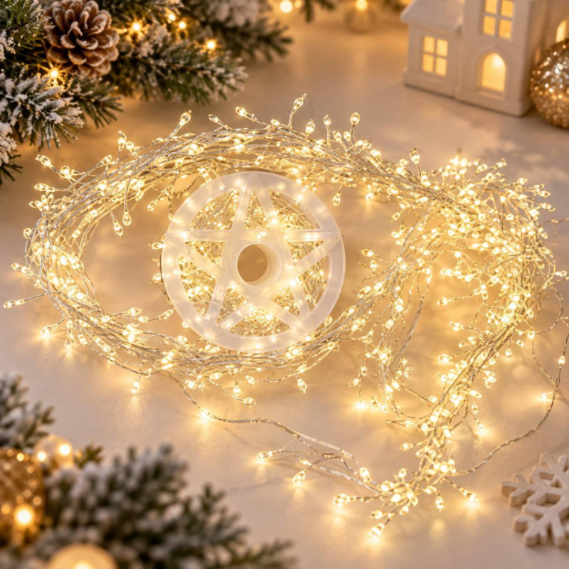 Гірлянда Роса «Хвойна лапа» Мішура 50 м, 1500 LED, теплий білий, білий мідний провід, пульт, 8 режимів