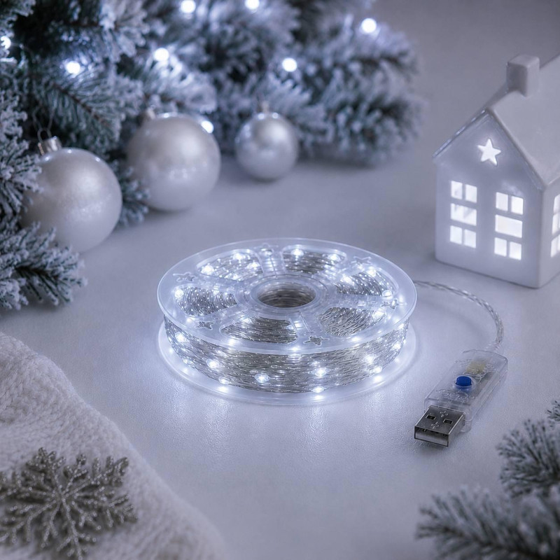 Гірлянда Роса 50 м USB, 500 LED, холодний білий