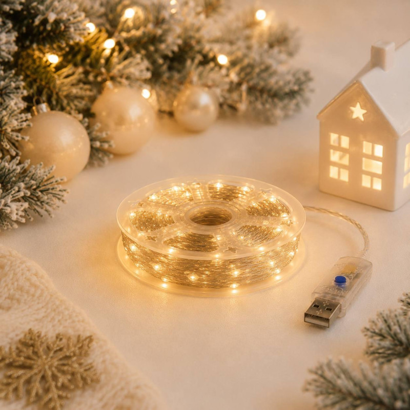 Гірлянда Роса 50 м USB, 500 LED, теплий білий колір