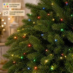 Кольорова гірлянда «Роса» 100 м, 1000 LED, зелений мідний провід, з пультом, IP44