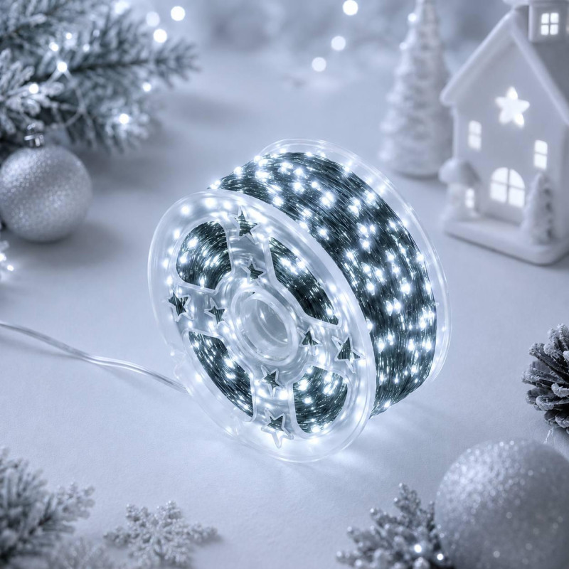 Гірлянда Роса 50 м USB, 500 LED, холодний білий, зелений мідний провід