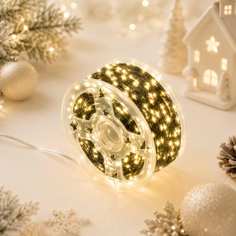 Гірлянда Роса 50 м USB, 500 LED, теплий білий, зелений мідний провід