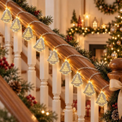 Новорічна гірлянда «Ялиночка Merry Christmas» на батарейках, 5 м, 10 дзеркальних фігурок, тепле біле світло