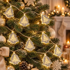 Новорічна гірлянда «Ялиночка Merry Christmas» на батарейках, 5 м, 10 дзеркальних фігурок, тепле біле світло