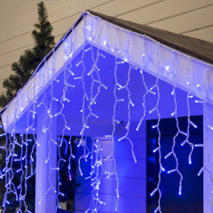 Гирлянда Бахрома LED 3x0.8м (синяя, на белом, с коннектором)